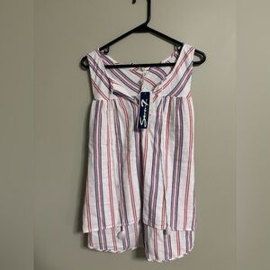 Seven 100% Cotton Size Small Sleeveless Top White Red Blue Stripes New Tie Back
